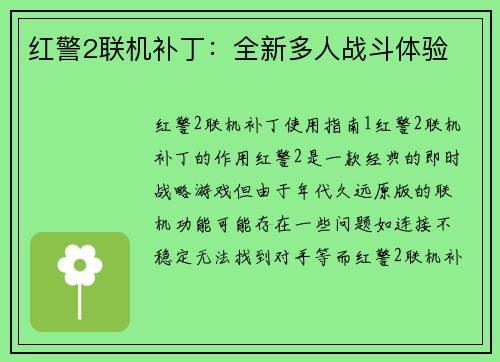 红警2联机补丁：全新多人战斗体验