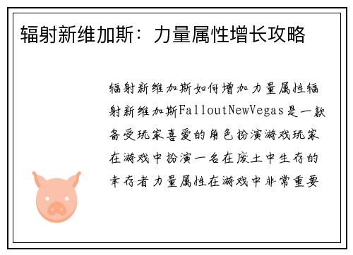 辐射新维加斯：力量属性增长攻略