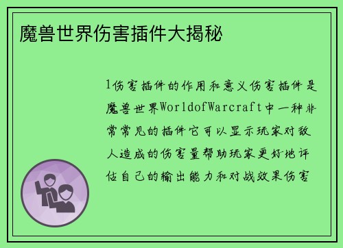 魔兽世界伤害插件大揭秘